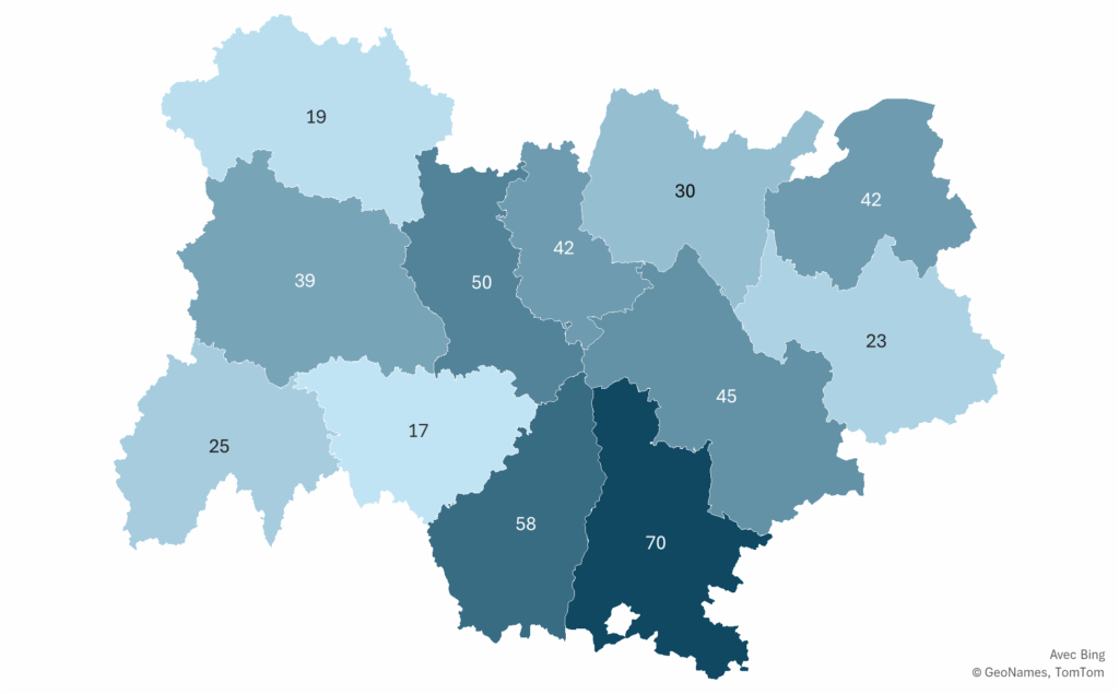 Nombre d'entreprises qui ouvrent leurs portes régulièrement aux clientèles touristiques par département :
Ain : 30
Allier : 19
Ardèche : 58
Cantal : 25
Drôme : 70
Isère : 45
Loire : 50
Haute-Loire : 17
Puy-de-Dôme : 39
Rhône : 42
Savoie : 23
Haute-Savoie : 42
